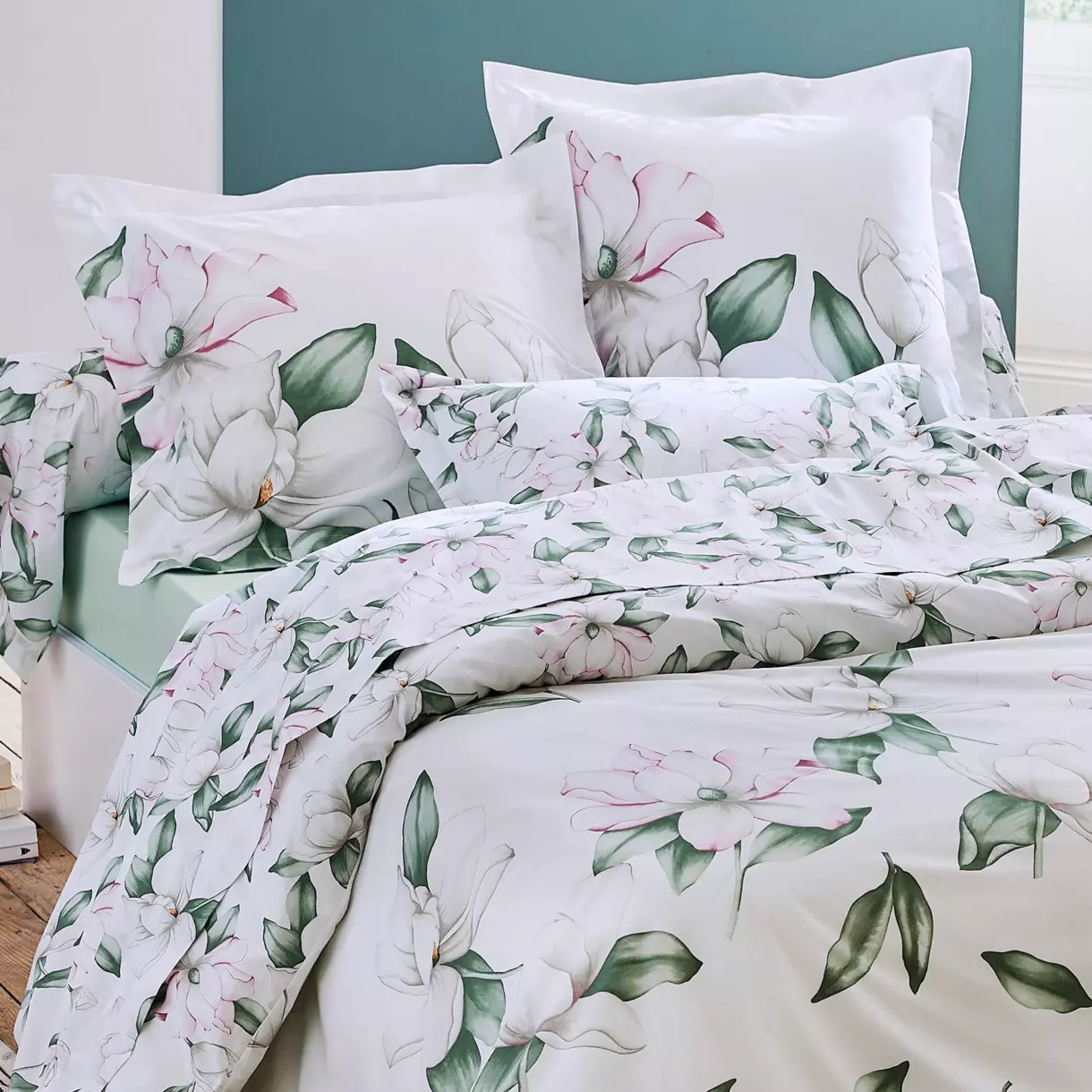 Funda para almohada rectangular percal de algodón Magnolia Verde 1