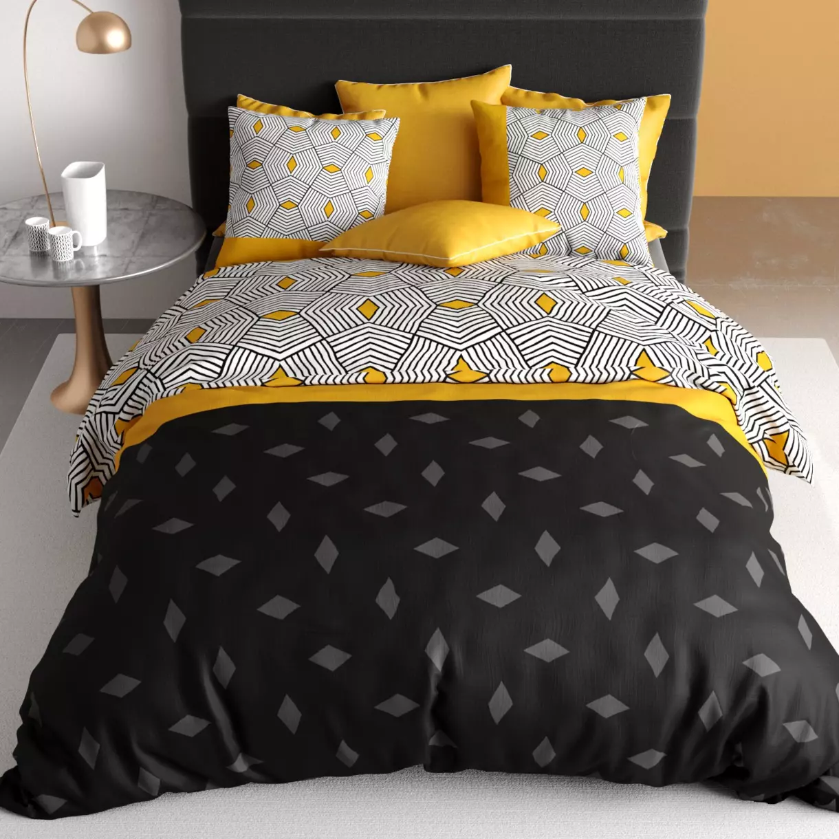 Funda nórdica y dos fundas para almohadónes algodón (260 cm) Faro Amarillo 1
