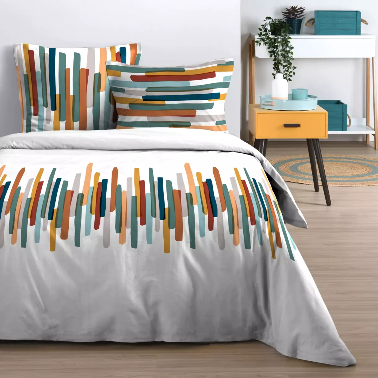 Housse de couette et deux taies coton (260 cm) Anders Multicolore 1
