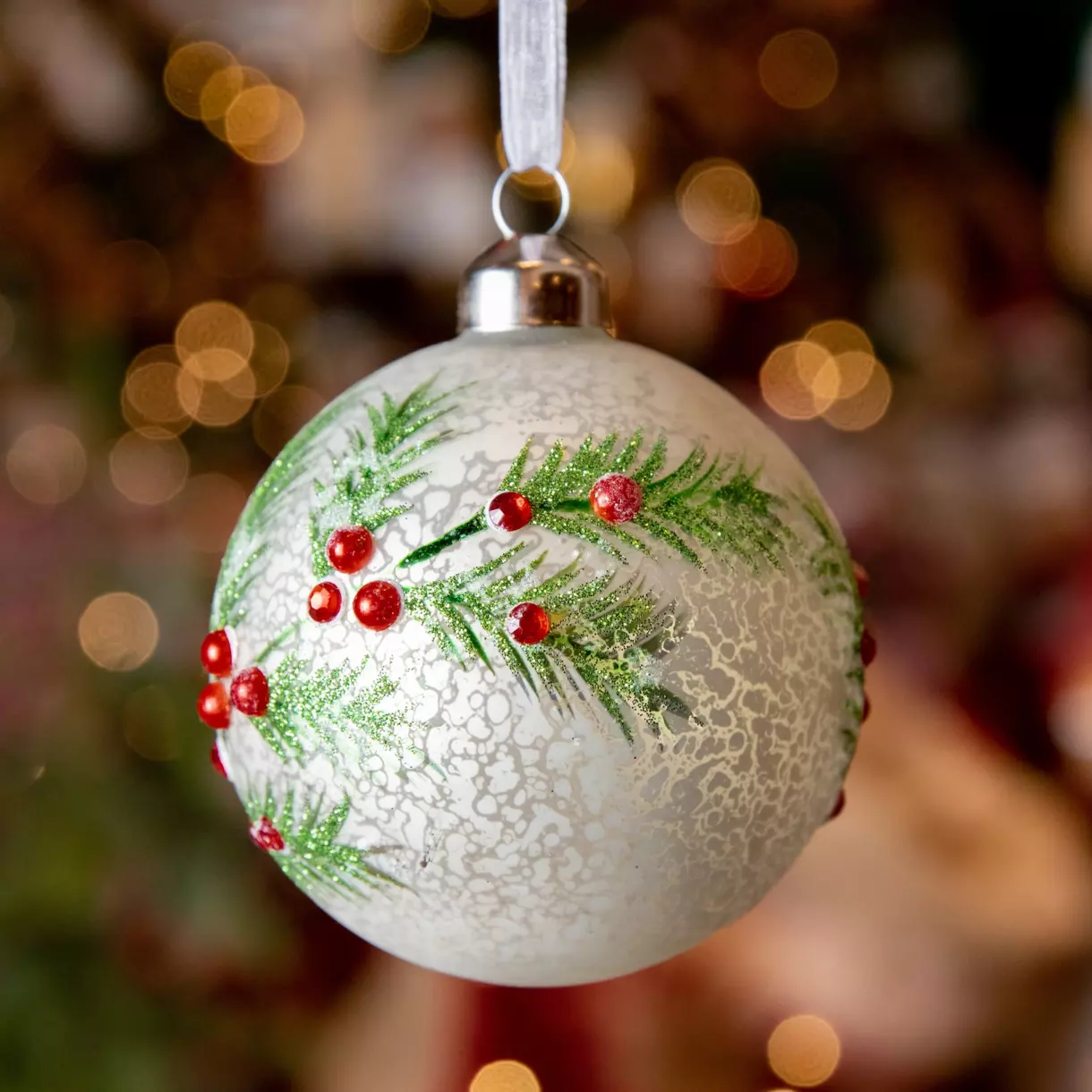 Lote de 3 bolas de Navidad (D80 mm) en vidrio Houx Plata 1