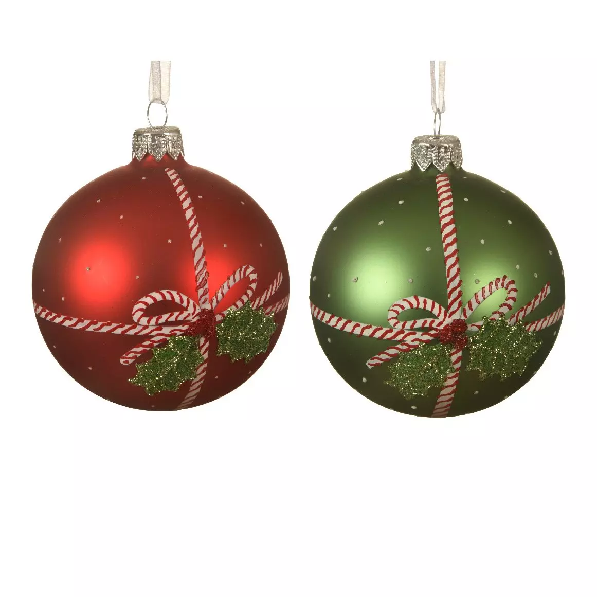 Lot de 6 boules de Noël en verre (D80 mm) Gui Rouge  1