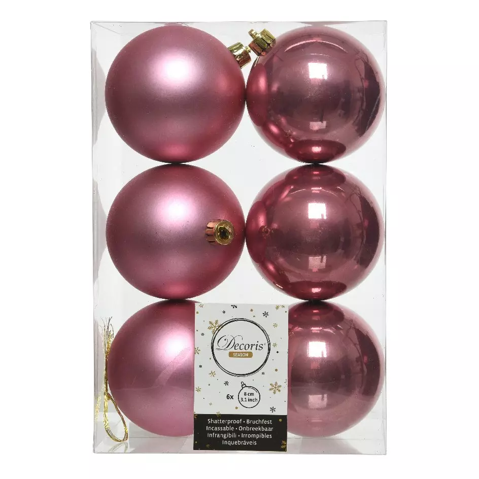 Lote de 6 bolas de Navidad (D80 mm) Alpine Rosa antiguo 1