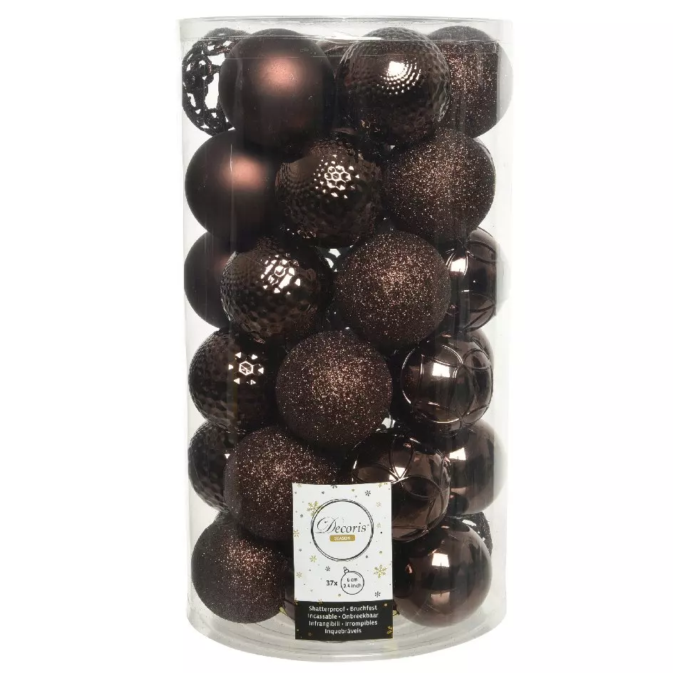 Lot de 37 boules de Noël (D60 mm) Alpine mix Marron foncé 1
