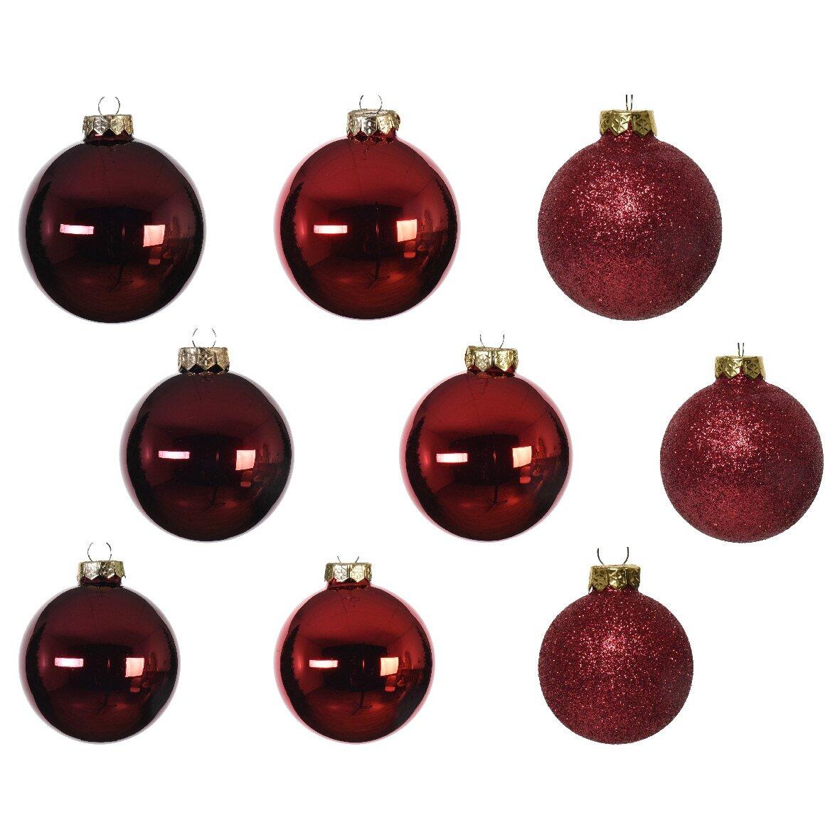 Lot de 42 boules de Noël en verre (D70 mm) (D60 mm) (D50 mm) Domeona Rouge / Bordeaux  1