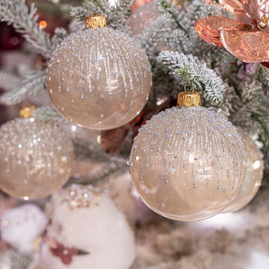 Lotto di 6 palline di Natale di vetro (D80 mm) Korona Rosa cipria 1