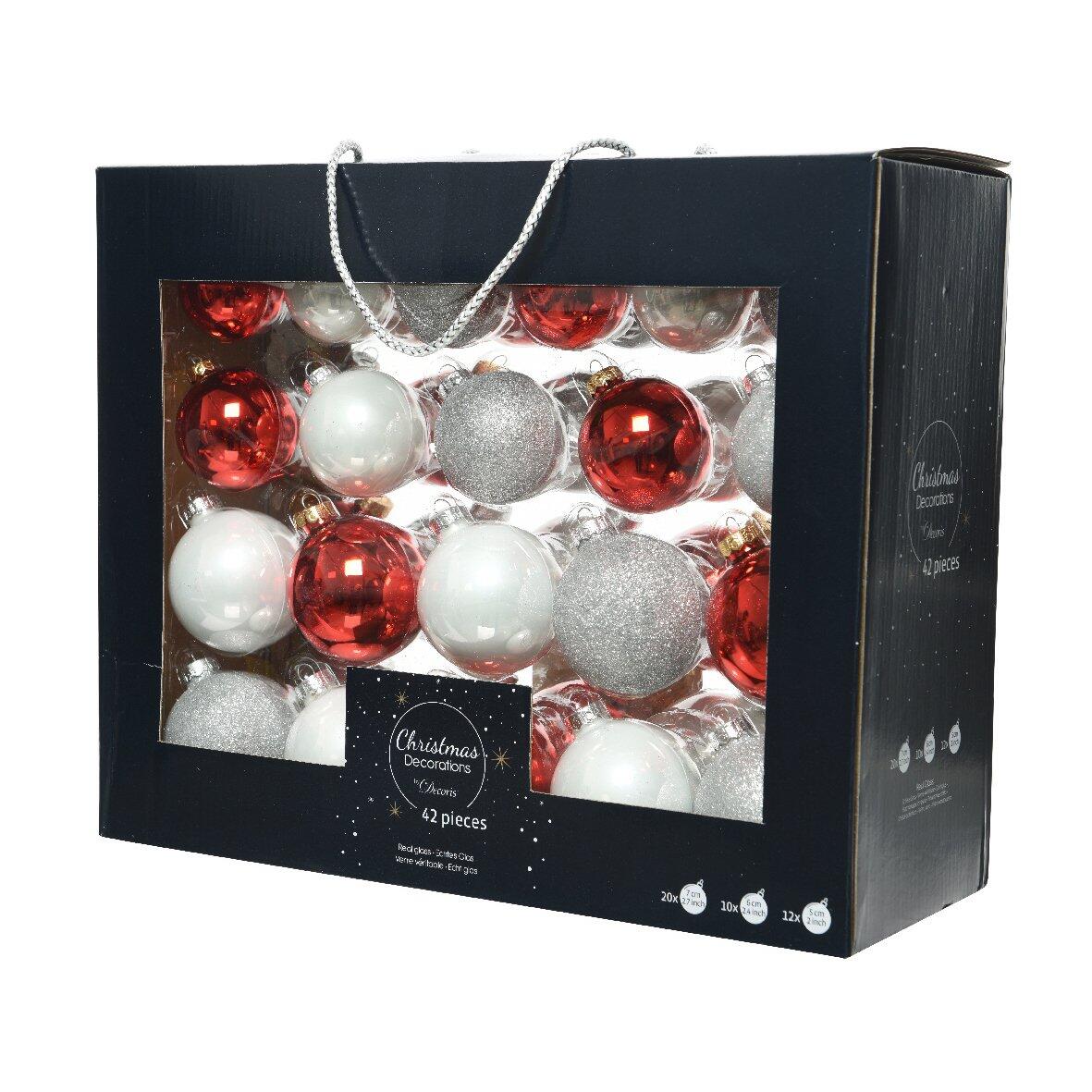 Lotto di 42 palline di Natale di vetro (D70 mm) (D60 mm) (D50 mm) Domeona Rosso/  Argento 1
