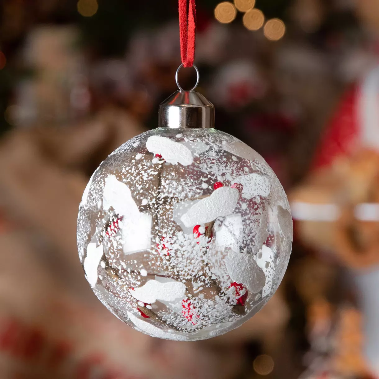 Lote de 3 bolas de Navidad (D80 mm) en vidrio Natur nevado Transparente 1