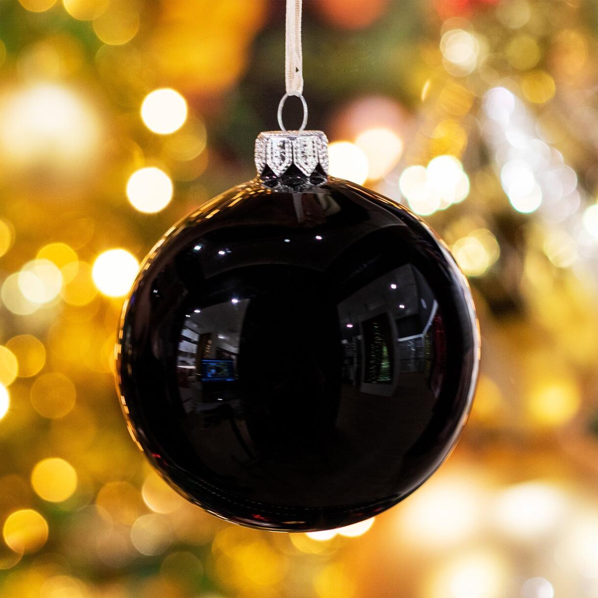 Lotto di 6 palline di Natale di vetro (D80 mm) Arctique brillanti Nero 1