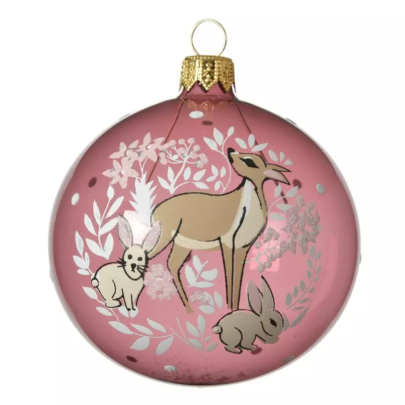 Lote de 6 bolas de Navidad en vidrio (D80 mm) Ciervo Rosa antiguo  1