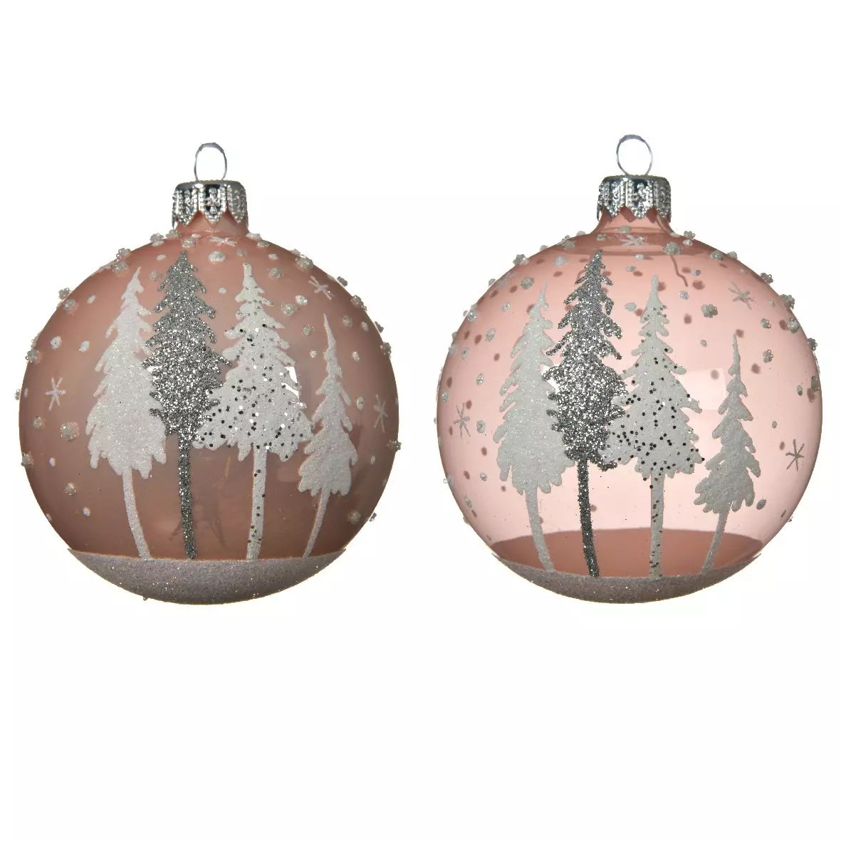 Lote de 6 bolas de Navidad en vidrio (D80 mm) Pia Rosa palo  1