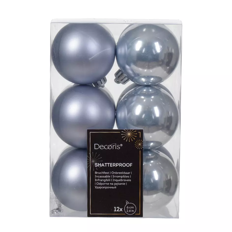Lot de 12 boules de Noël (D60 mm) Alpine Bleu vaporeux 1