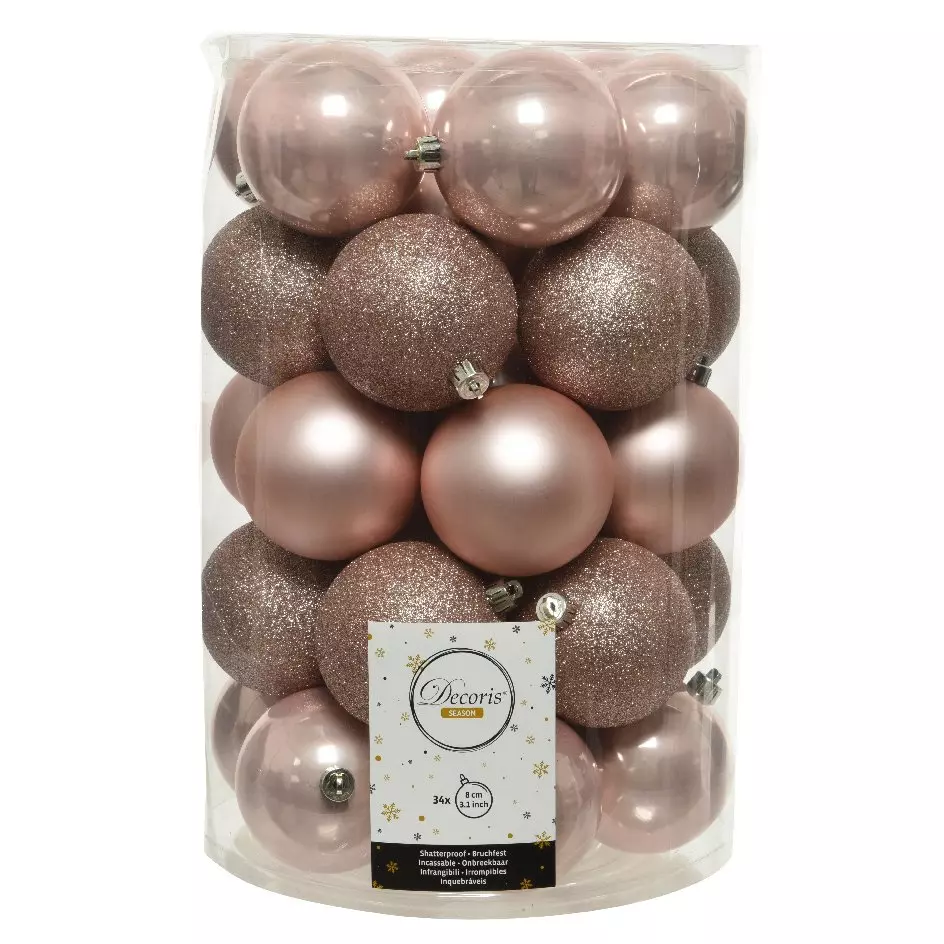 Lote de 34 bolas de Navidad (D80 mm) Alpine Rosa palo 1