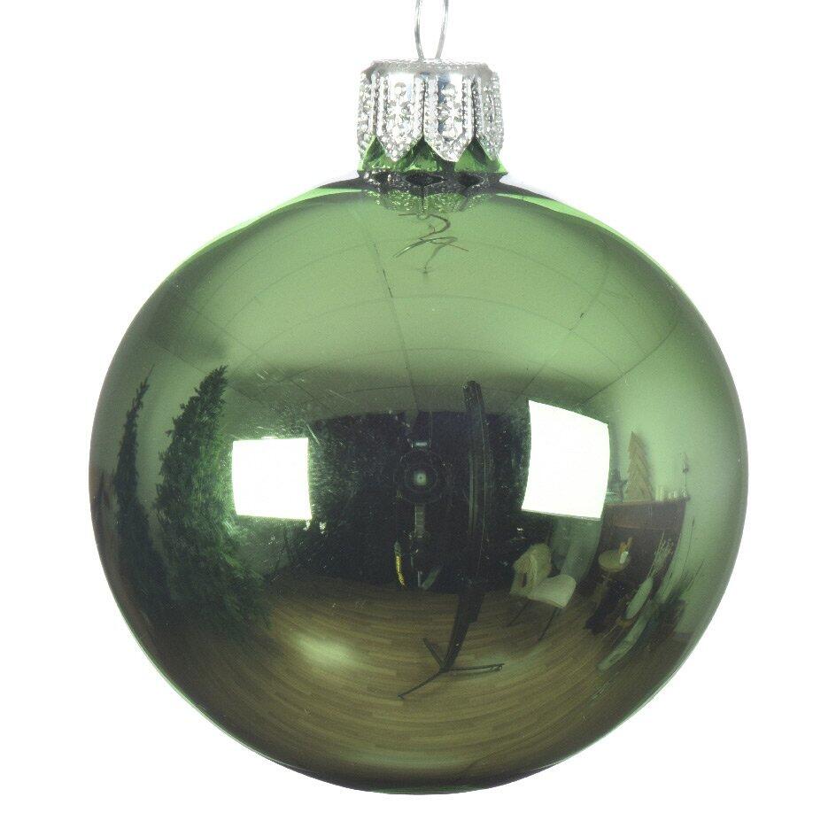 Lotto di 6 palline di Natale di vetro (D80 mm) Arctique brillanti Verde vischio 1
