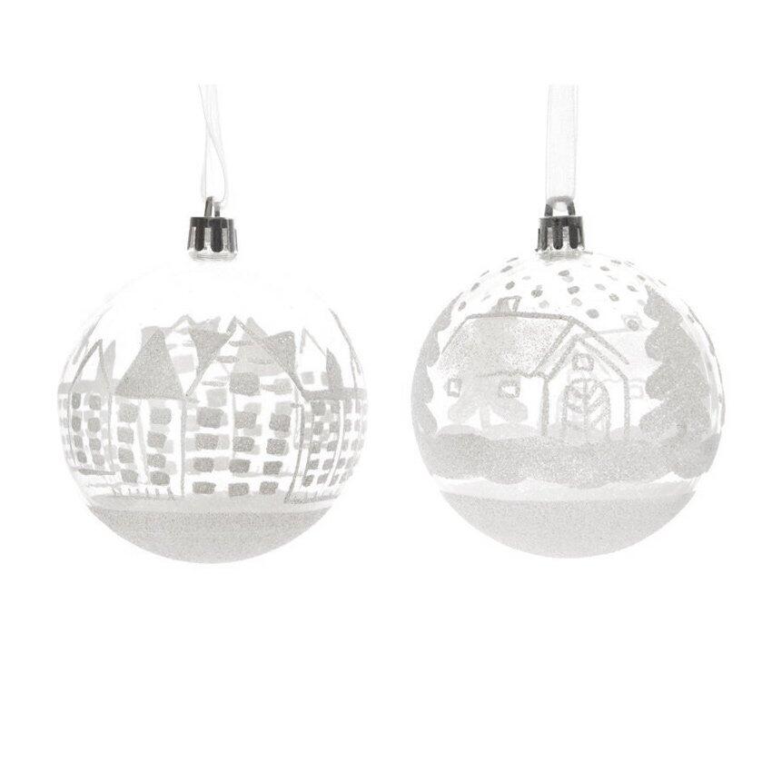 Set van 12 transparante kerstballen (D80 mm) Dorp 1