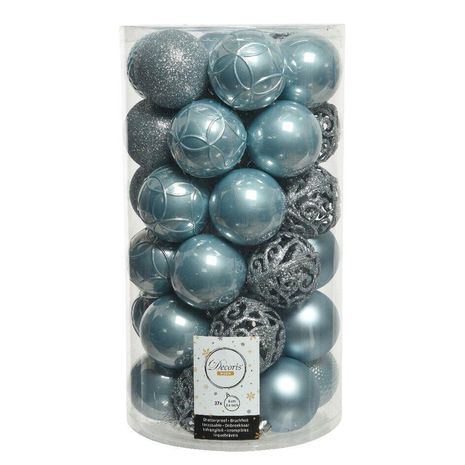 Lote de 37 bolas de Navidad (D60 mm) Alpine mix Azul pastel 1