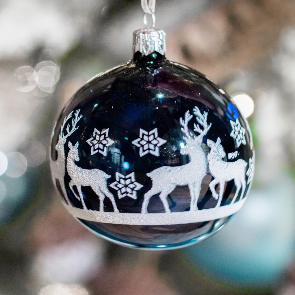 Lotto di 6 palline di Natale di vetro (D80 mm) Sous la neige Blu notte 1