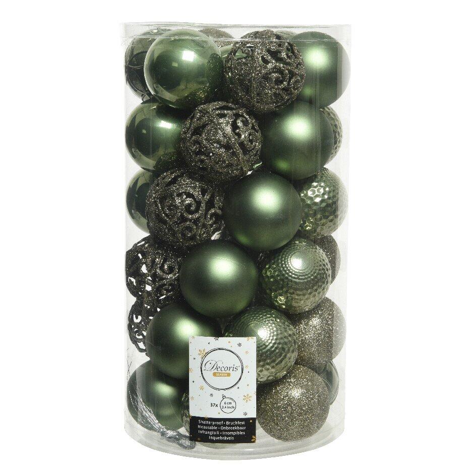 Lote de 37 bolas de Navidad (D60 mm) Alpine mix Verde musgo 1