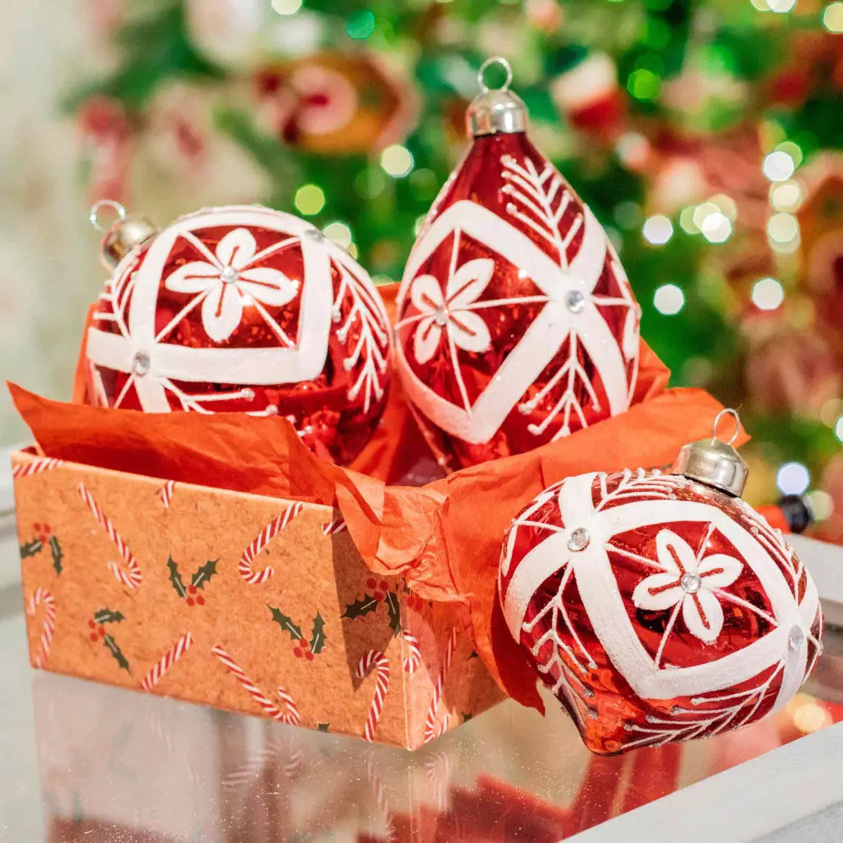 Lote de 3 bolas de Navidad en vidrio (D80 mm) Cornelia Rojo  1