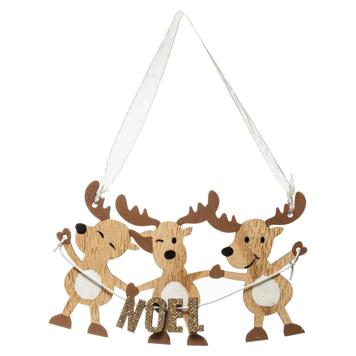 Suspension Trio rennes en bois de Noël Naturel 1
