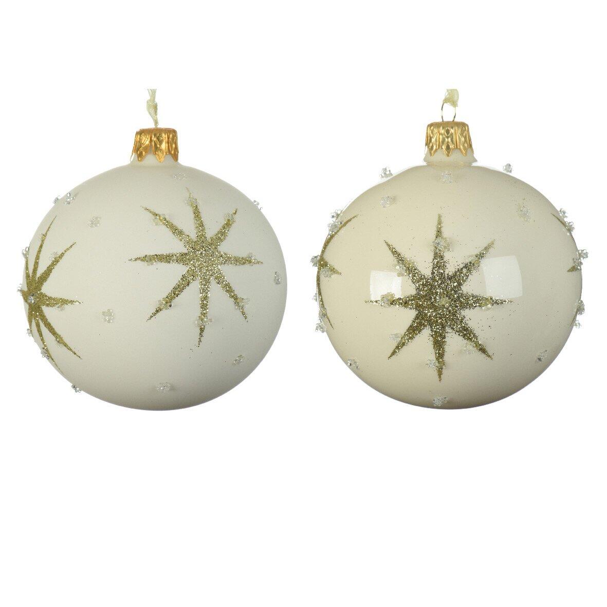 Lotto di 6 palline di Natale di vetro (D80 mm) Astre Bianco panna 1