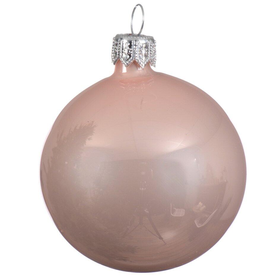 Lotto di 4 palline di Natale di vetro (D100 mm) Arctique brillantes Rosa cipria 1