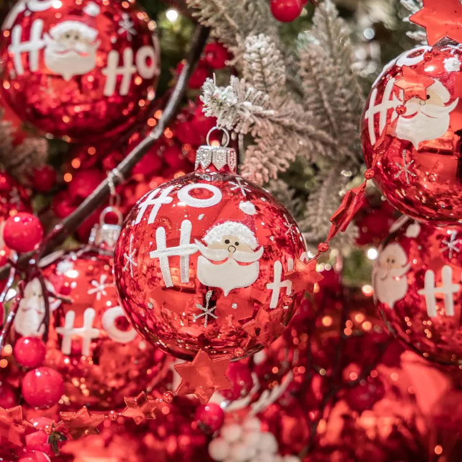 Lote de 6 bolas de Navidad en vidrio (D80 mm) Ho ho ho Rojo  1