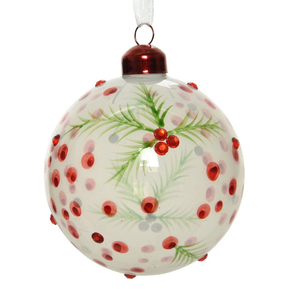 Lotto di 2 palline di Natale di vetro (D80 mm) Baie rouge Bianco 1