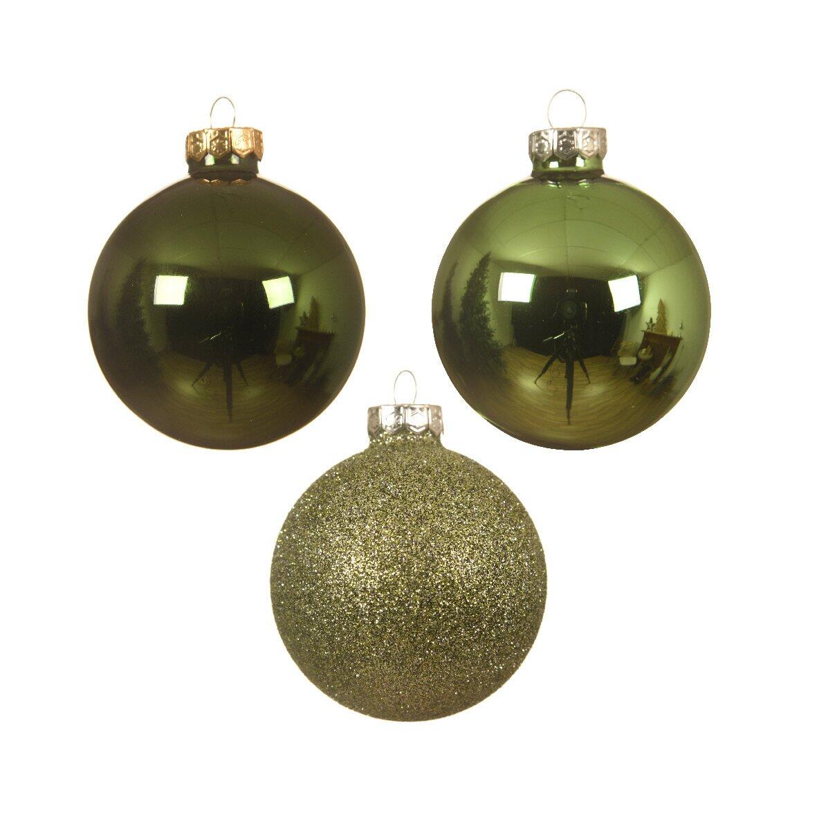 Set van 42 glazen kerstballen (D70 mm) (D60 mm) (D50 mm) van glas Domeona Parelmoer/ Maretak groen 1