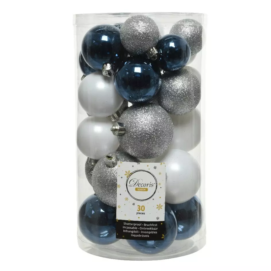 Lote de 30 bolas de Navidad Alpine mezcla de colores Plata / Medianoche 1