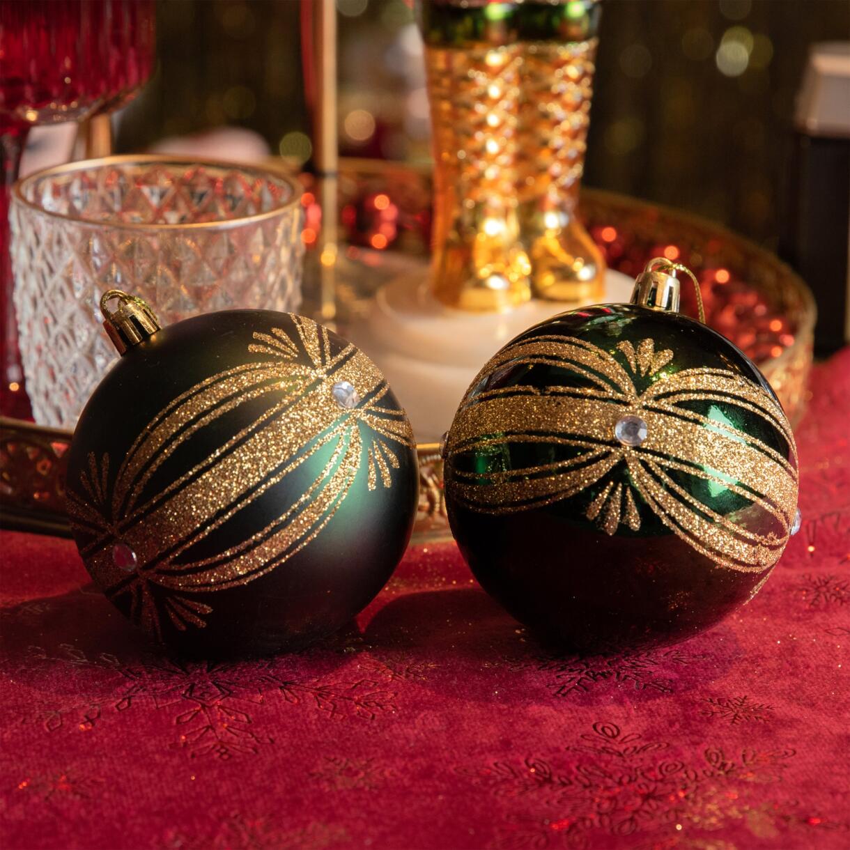 Set van 12 kerstballen (D80 mm) Glory dennengroen 1