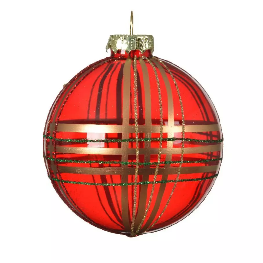 Lote de 3 bolas de Navidad en vidrio (D80 mm) Brillo gráfico Rojo  1