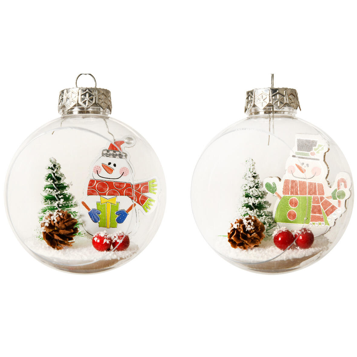 Set van 3 transparante kerstballen (D80 mm) Sneeuwpop 1