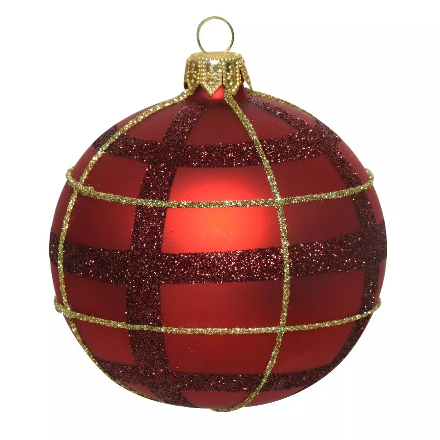 Lot de 6 boules de Noël en verre (D80 mm) Graphique Rouge  1