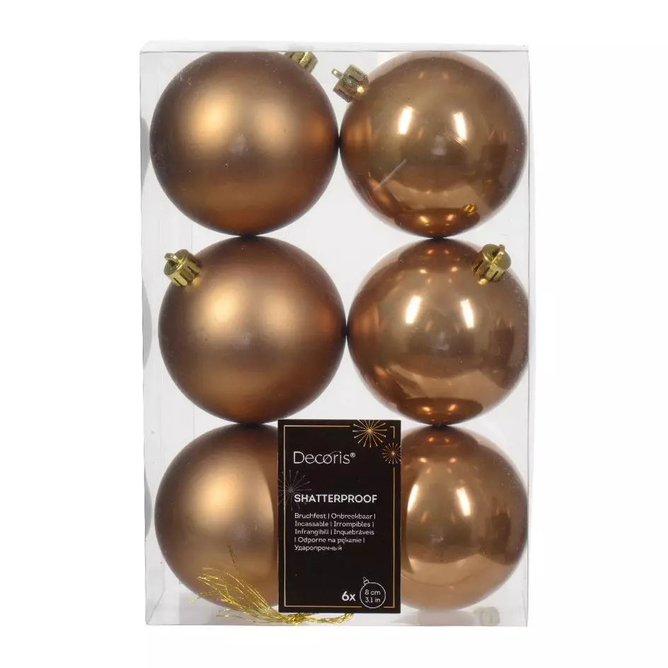 Lot de 6 boules de Noël (D80 mm) Alpine Brun gingembre 1