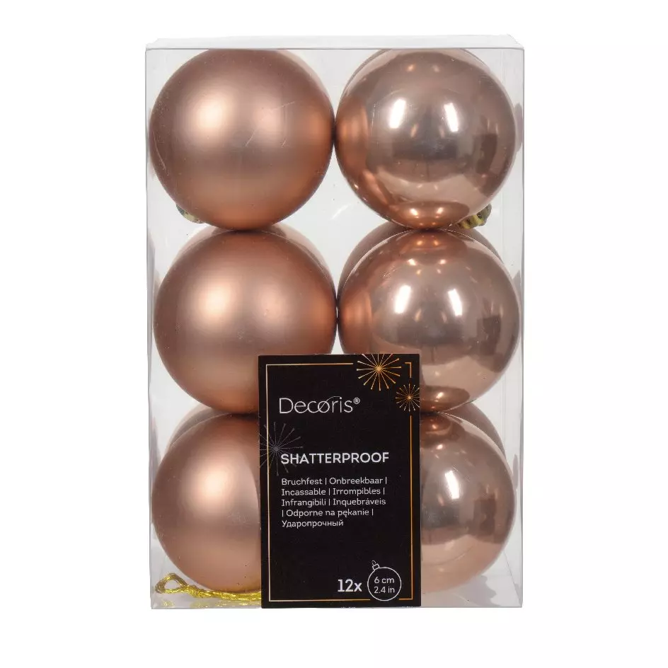 Lote de 12 bolas de Navidad (D60 mm) Alpine Rosa destelleante 1