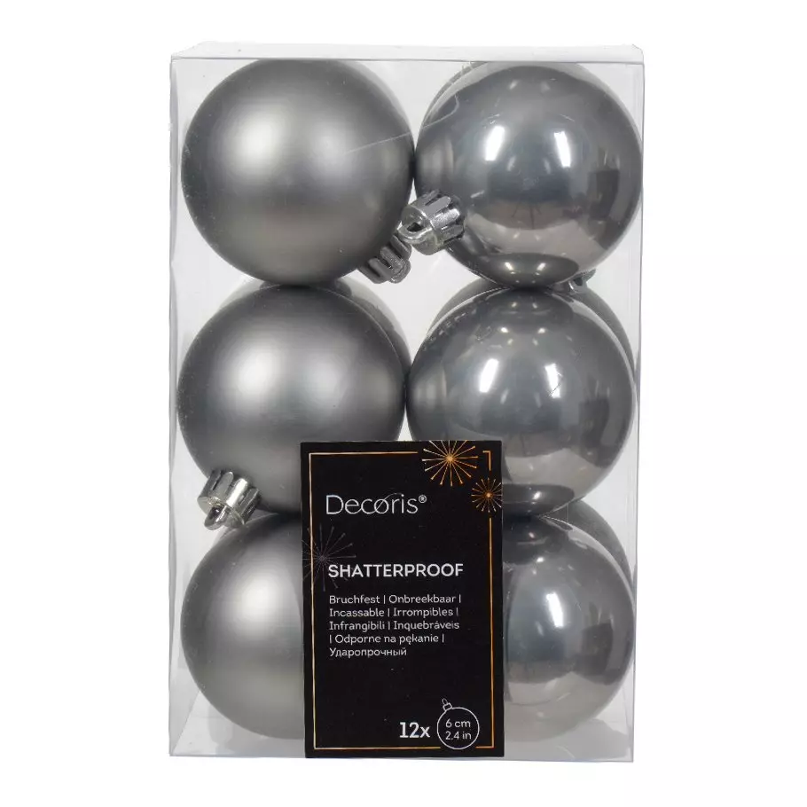 Lote de 12 bolas de Navidad (D60 mm) Alpine Gris mármol 1