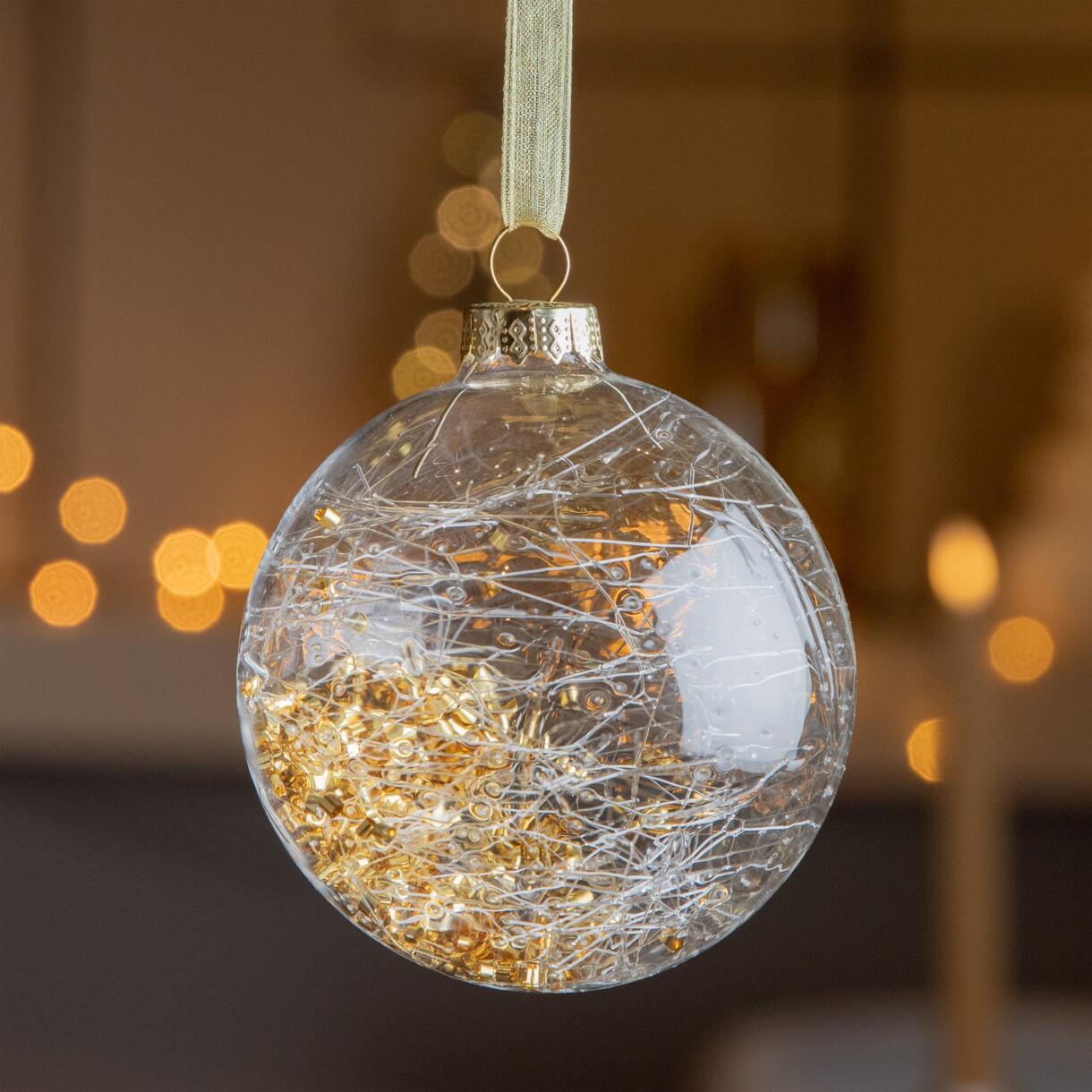Confezione di 3 palline di Natale (D80 mm) in vetro Filamenti Oro 1
