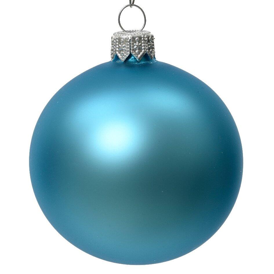 Lot de 6 boules de Noël en verre (D80 mm) Arctique mates Bleu pétillant   1