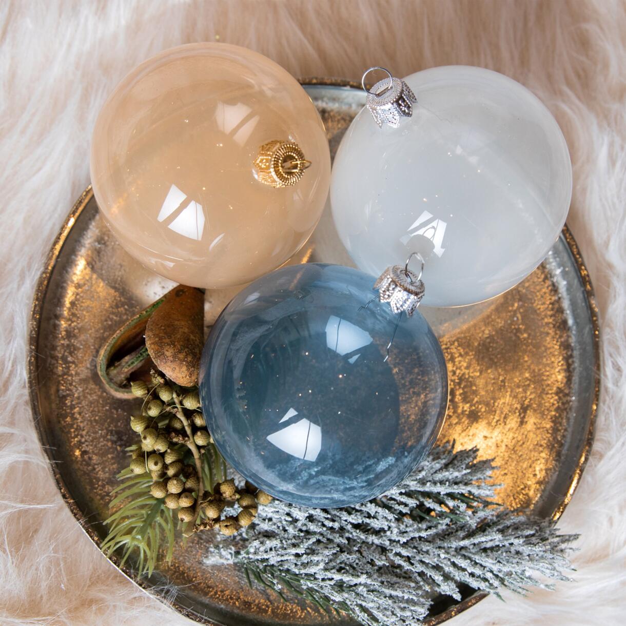 Lot de 6 boules de Noël (D80 mm) en verre Pilma Perle, blanc et  Bleu vaporeux 1