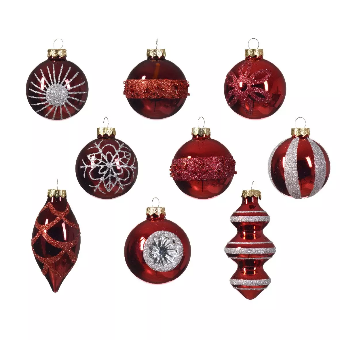 Lote de 9 bolas de Navidad (D60 mm) en vidrio Gloria Rojo 1