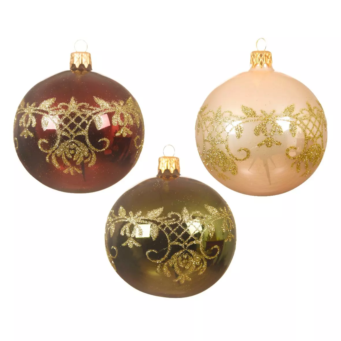Lot de 6 boules de Noël (D80 mm) en verre Volute Bordeaux 1