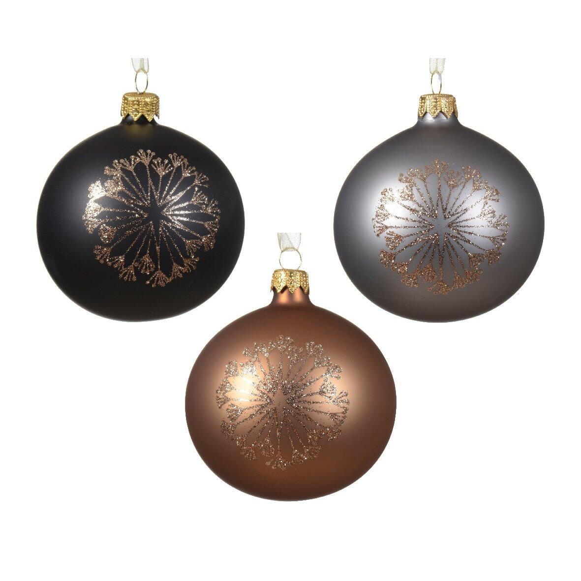 Lote de 6 bolas de Navidad (D80 mm) en vidrio Til negro, gris marmol y  Café jengibre 1