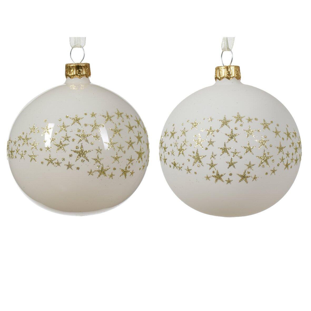 Lote de 6 bolas de Navidad (D80 mm) en vidrio Couronne d'étoiles Blanco lana 1