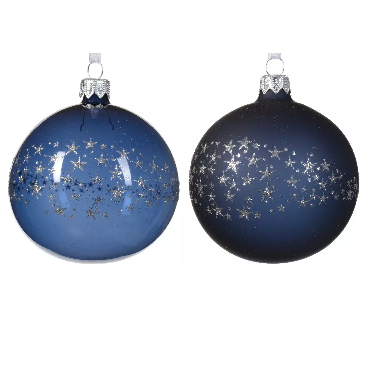 Lot de 6 boules de Noël (D80 mm) en verre Couronne d'étoiles Bleu nuit 1