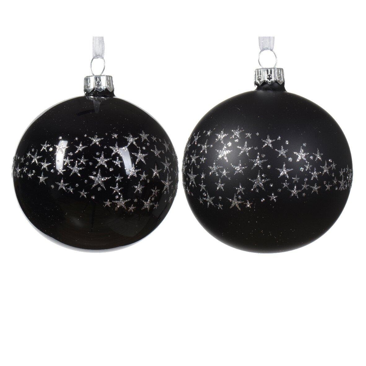 Lote de 6 bolas de Navidad (D80 mm) en vidrio Couronne d'étoiles Negro 1