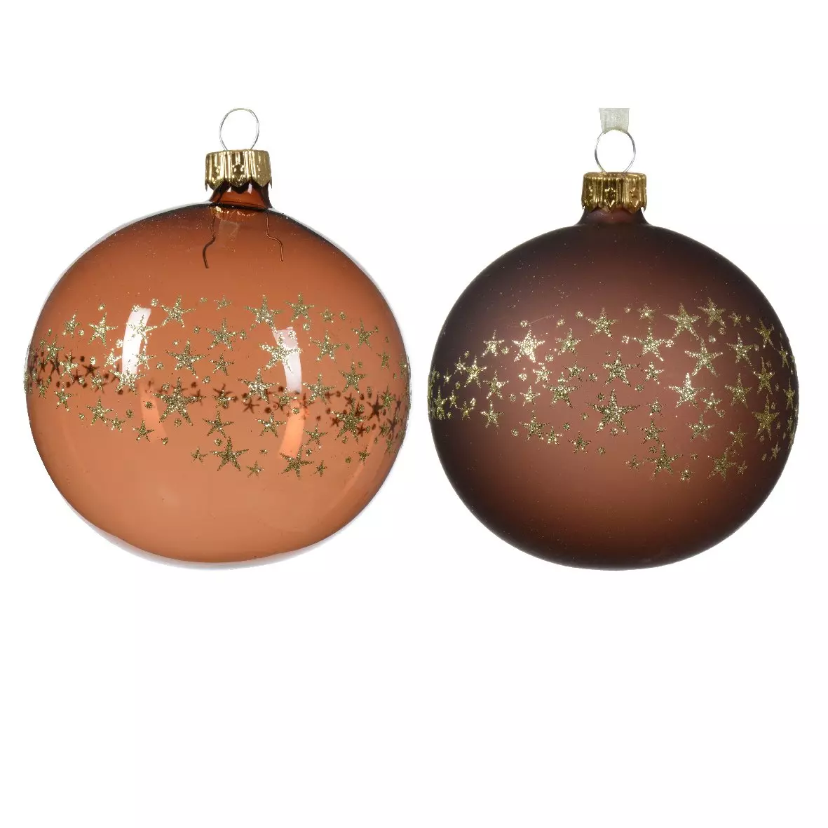 Lote de 6 bolas de Navidad (D80 mm) en vidrio Couronne d'étoiles Café castaño 1