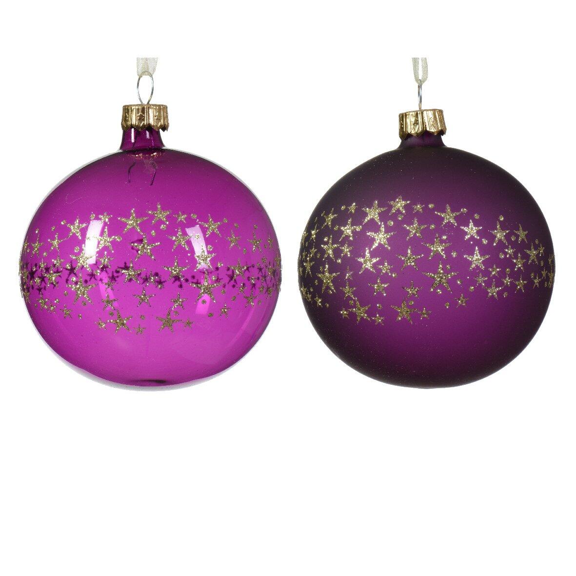 Lote de 6 bolas de Navidad (D80 mm) en vidrio Couronne d'étoiles Violeta 1