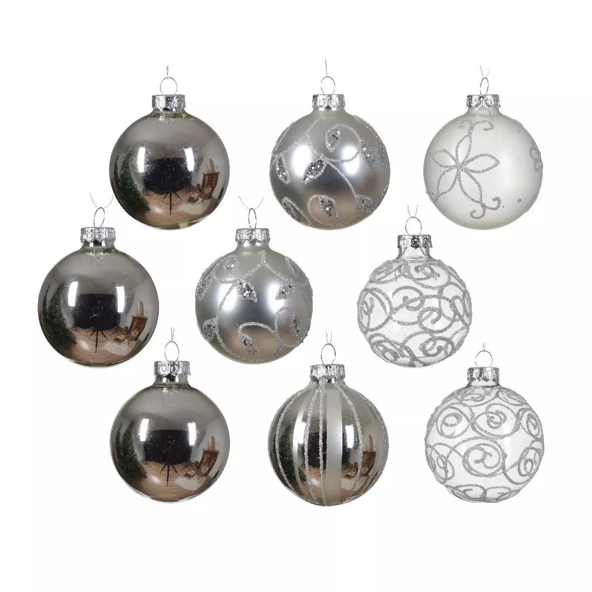 13er Set Weihnachtskugeln (D70 mm) aus Glas Cristal Silber 1