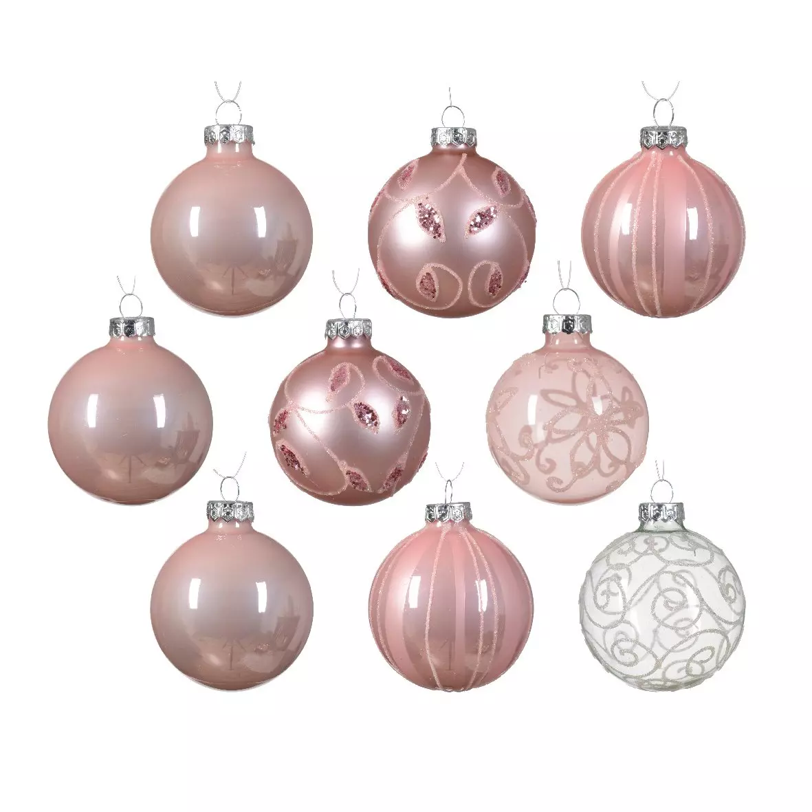 Lote de 13 bolas de Navidad (D70 mm) Cristal en vidrio Rosa 1