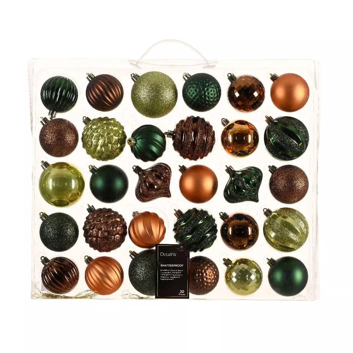 Kit de décoration de sapin de Noël Agéna Rouge cuivré, Vert sapin, Pistache et Brun café 1